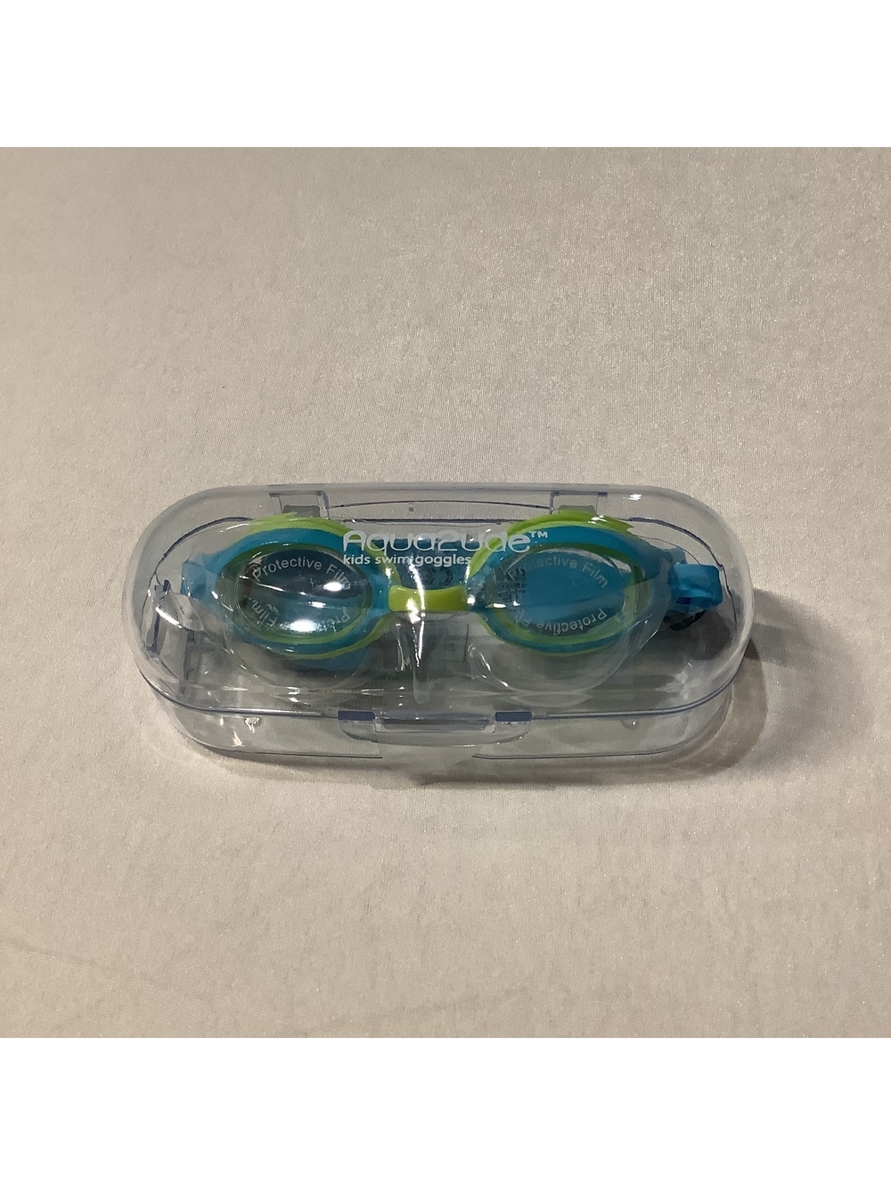 Aqua2ude Kids Swim Goggles in Blue and Green with Protective Case